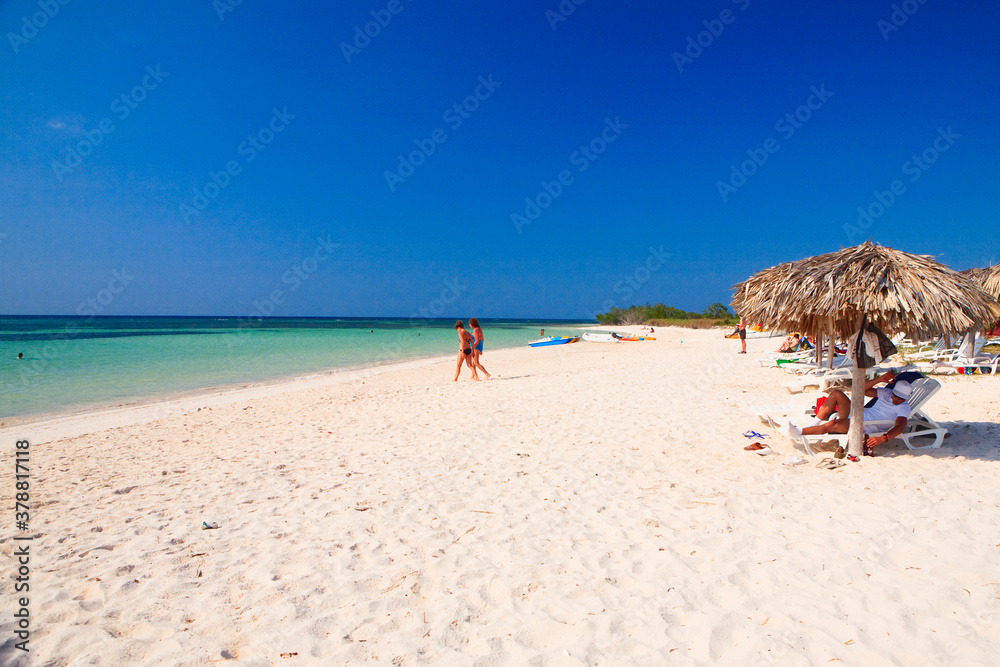 Tourists enjoying on the beach, Cayo Jutias, Pinar del Rio Province, Cuba