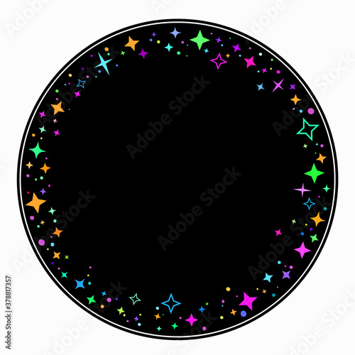 round frame of scattering multicolored stars