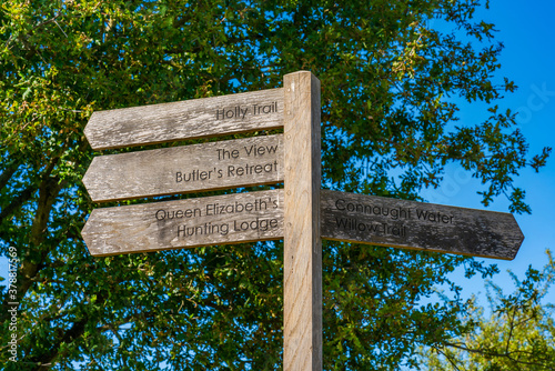 Wooden sign post with directions in Epping Forest photo