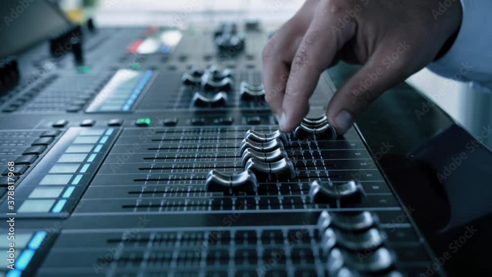 Soundboard Pads On TV Station. Sound Designer Used Digital Audio Mixer