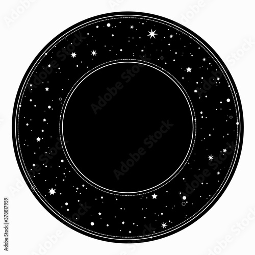 round frame with a pattern with cosmic motives