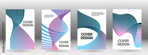 Set of abstract covers. Cover design, background. Shades of blue, green, wavy parallel gradient lines. Trendy banner, poster. EPS vector