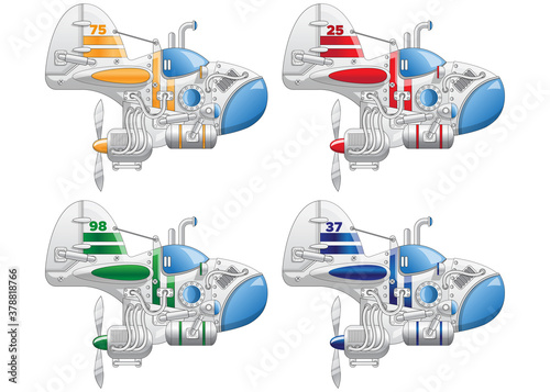Set of racing futuristic submarines. Isolated on white background. Vector illustration.