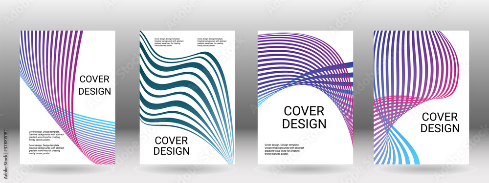 Set of abstract covers. Cover design, background. Shades of blue, green, wavy parallel gradient lines. Trendy banner, poster. EPS vector Set of abstract covers. Cover design, background. Shades of blue, green, wavy parallel gradient lines. Trendy banner, poster. EPS vector