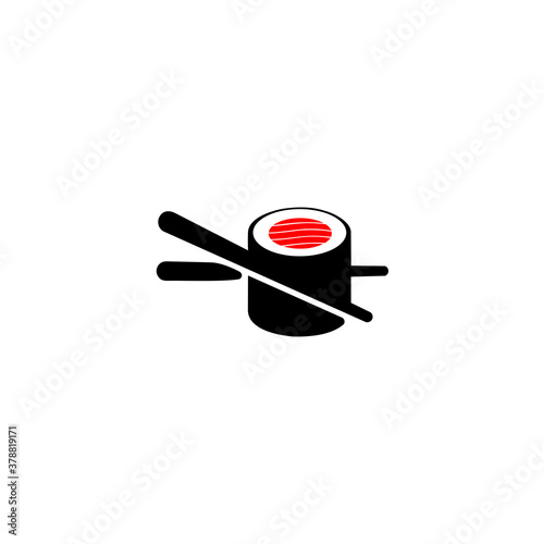 Sushi logo fish food japan restaurant. chopsticks holding sushi roll, flat style trend modern logotype design vector illustration.