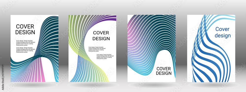 Set of abstract covers. Cover design, background. Shades of blue, green, wavy parallel gradient lines. Trendy banner, poster. EPS vector Set of abstract covers. Cover design, background. Shades of blue, green, wavy parallel gradient lines. Trendy banner, poster. EPS vector