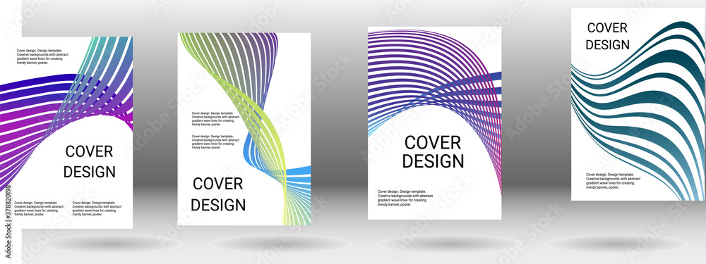 Set of abstract covers. Cover design, background. Shades of blue, green, wavy parallel gradient lines. Trendy banner, poster. EPS vector Set of abstract covers. Cover design, background. Shades of blue, green, wavy parallel gradient lines. Trendy banner, poster. EPS vector