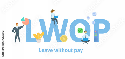 LWOP, Leave Without Pay. Concept with keywords, people and icons. Flat vector illustration. Isolated on white.