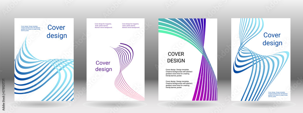 Set of abstract covers. Cover design, background. Shades of blue, green, wavy parallel gradient lines. Trendy banner, poster. EPS vector Set of abstract covers. Cover design, background. Shades of blue, green, wavy parallel gradient lines. Trendy banner, poster. EPS vector