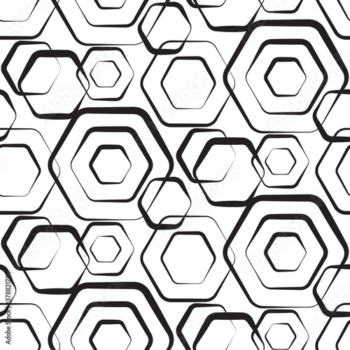 Vector seamless pattern. Geometric hexagonal. Repeating modern stylish texture. Simple graphic design. Black and white trellis. Endless background. Repeated polygons. Fashion grid. Textile prints
