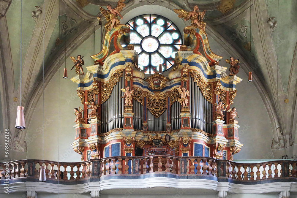 Ancient organ in the cathedral of Brixen, Italy