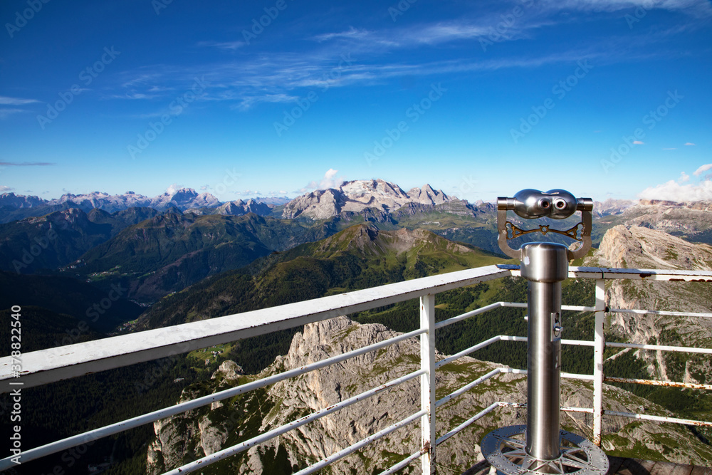 Landscape of italian Alps with Marmolada mountain from Rifugio Lagazuoi