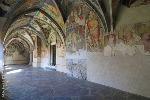 Portico with ancient frescoes in Brixen, Italy