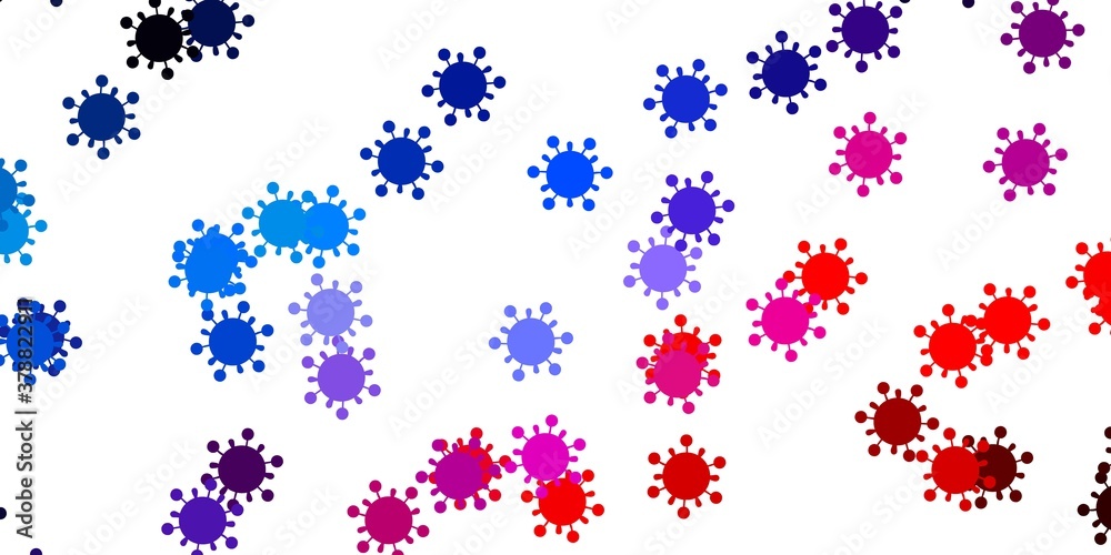 Light blue, red vector background with covid-19 symbols. Light blue, red vector background with covid-19 symbols.