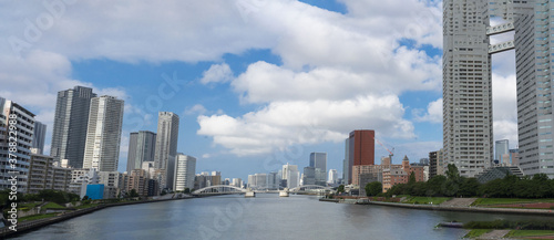 Photography Panorama photo of Sumida River around Kachidoki, Tokyo