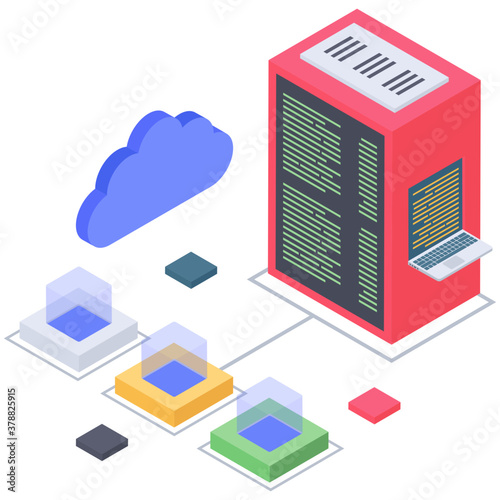 
Cloud hosting in isometric vector 
