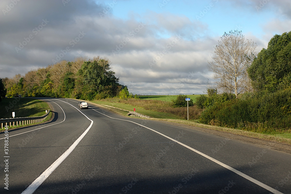 road landscape on a clear autumn morning