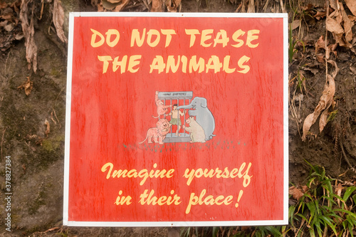 Notice in Zoo for the animals safety photo