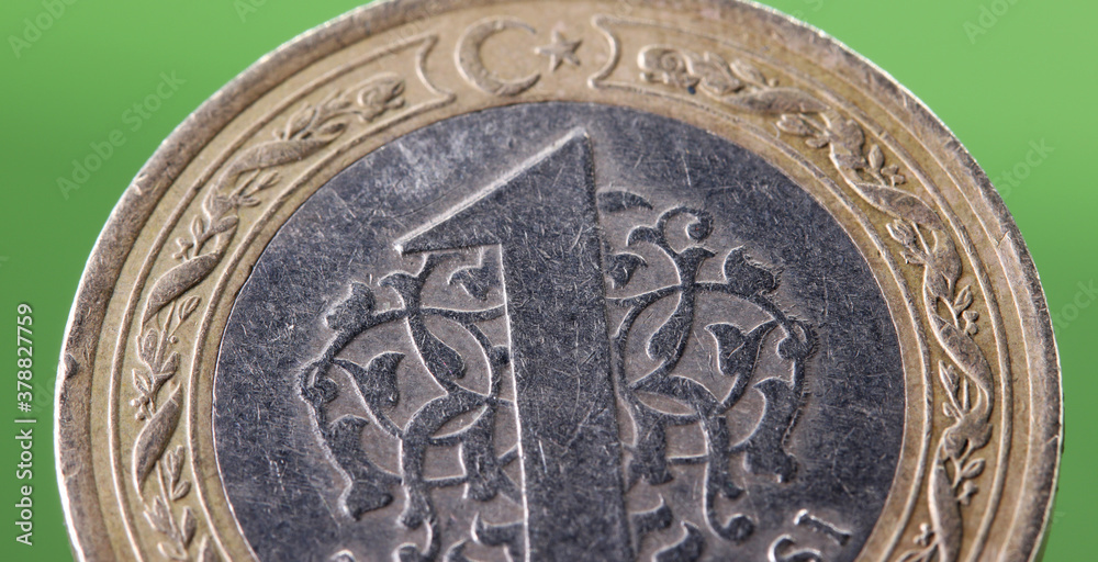 close-up one Turkish coin detail on background