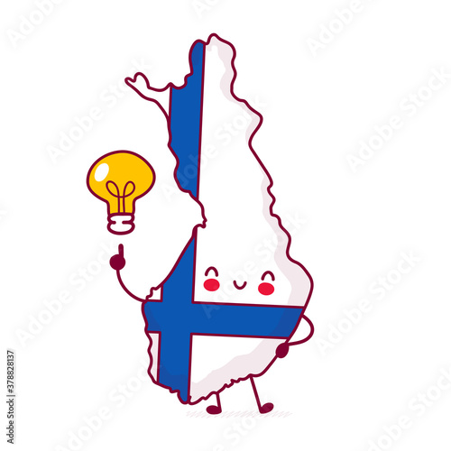 Cute happy funny Finland map and flag character