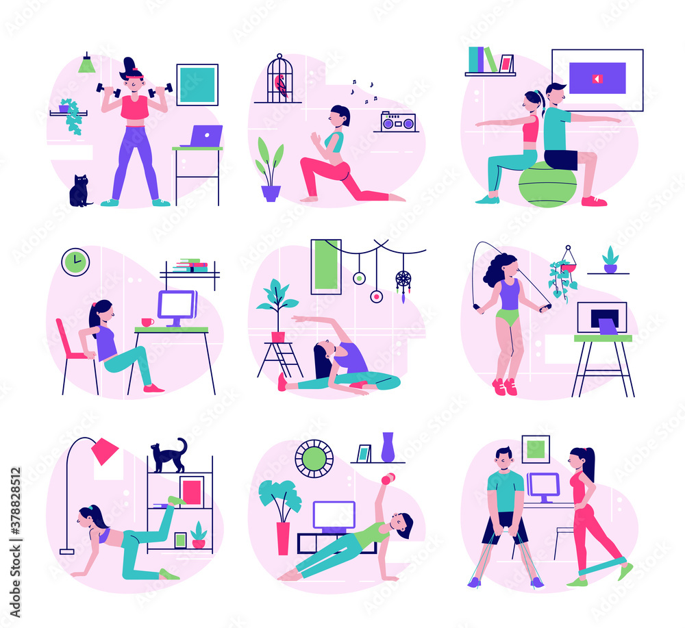 Fototapeta premium Home Fitness Flat Set