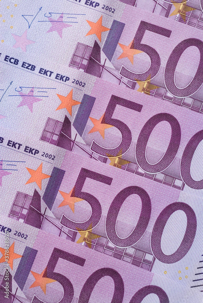 Close-up of five hundred Euro banknotes Close-up of five hundred Euro banknotes