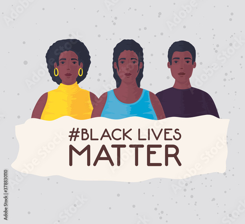 black lives matter, group people African, stop racism vector illustration design
