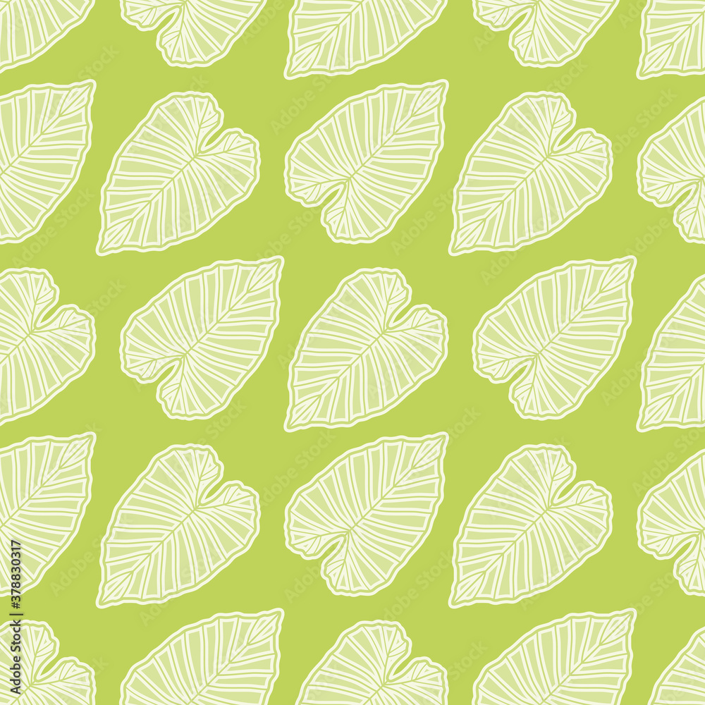 Colocasia leaf vector repeating pattern.  Cartoon tropical foliage vector background.