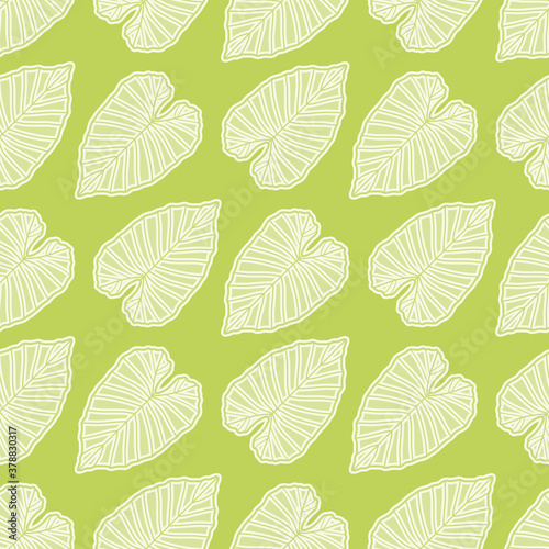Colocasia leaf vector repeating pattern. Cartoon tropical foliage vector background.