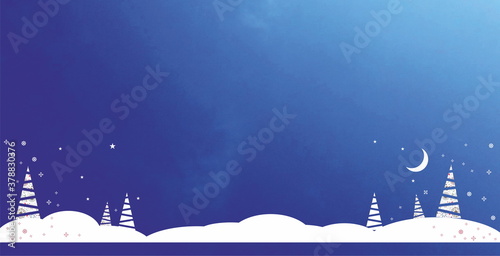 winter landscape, night, snowdrifts, spruces, blue sky
