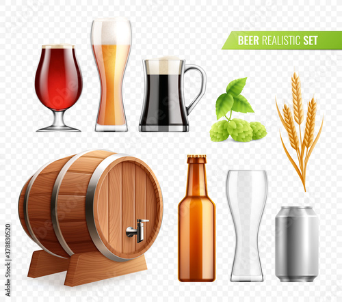 Realistic Beer Transparent Set