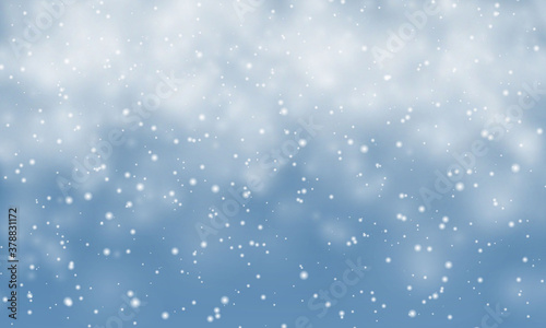 Christmas snow. Falling snowflakes on blue background. Snowfall. Vector illustration © Oleh