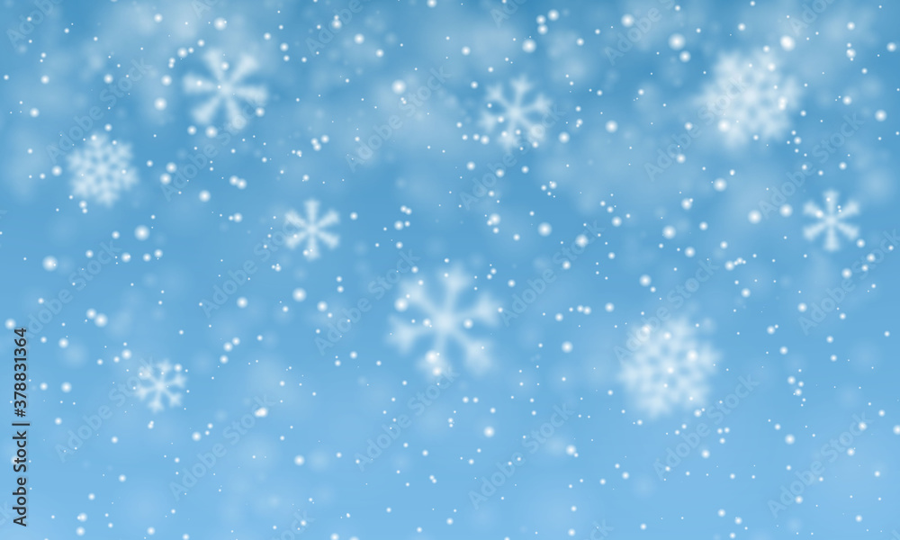 Christmas snow. Falling snowflakes on blue background. Snowfall. Vector illustration