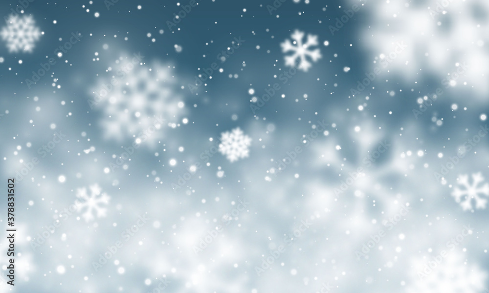 Christmas snow. Falling snowflakes on dark blue background. Snowfall. Vector illustration