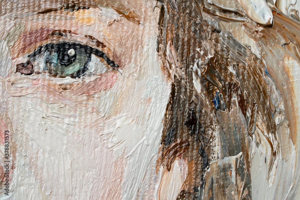 .Artistic painting. The portrait of a girl with gray eyes is made in a classic style.