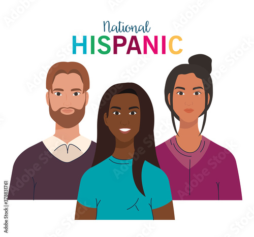 national hispanic heritage month, and people together, diversity and multiculturalism concept vector illustration design