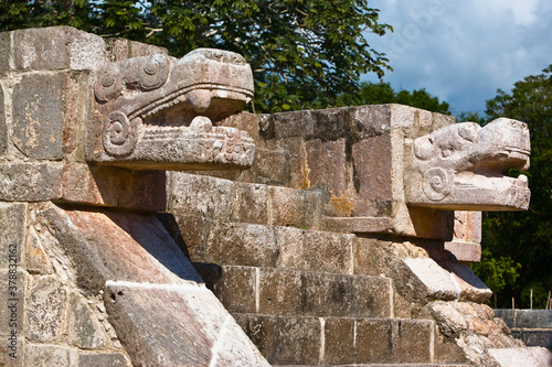 Close-up of two statues of serpent, Chichen Itza, Yucatan, Mexico photo