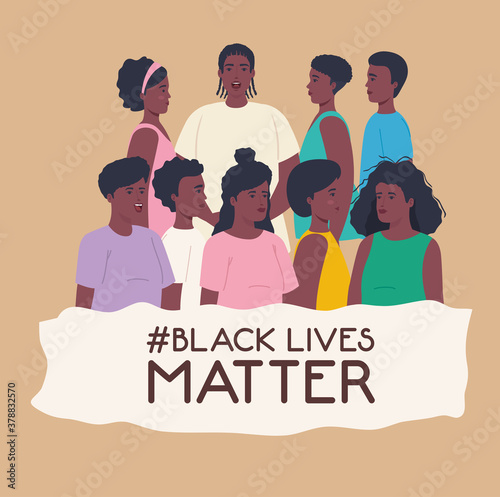 black lives matter, people african together, stop racism vector illustration design