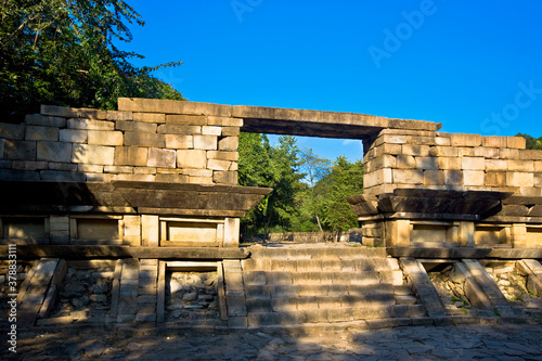 Stone wall of an old ruin, El Tajin, Veracruz, Mexico photo