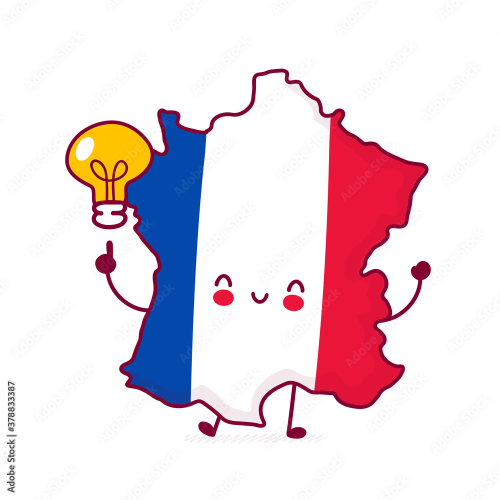 Cute happy funny France map and flag Cute happy funny France map and flag