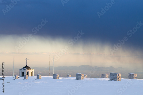 First world war memorial during storm, Italy landmark