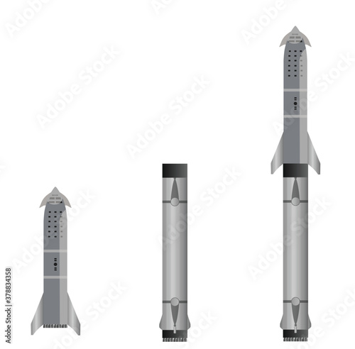 Starship, Super Heavy, and BFR, SpaceX rocket comparison, beautiful vector illustration