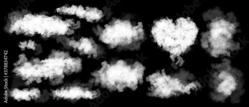 Set of white fog or smoke on dark background, smoke effect for your photos.