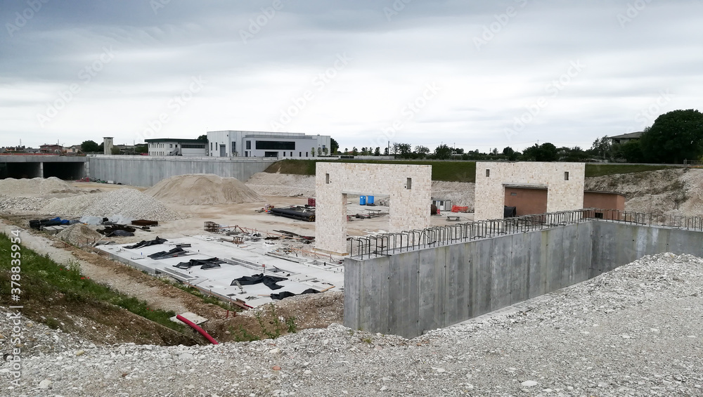 Highway construction site view. Civil engineering Highway construction site view. Civil engineering