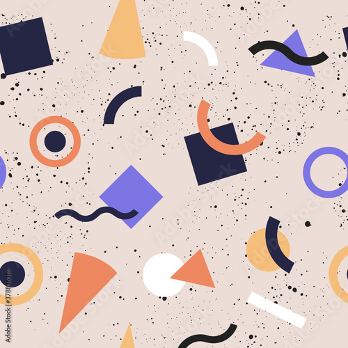 Geometric 80's style pattern, vector seamless background, retro memphis style, fashion 80-90s simple modern pattern, fabric design