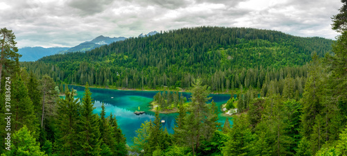 Fototapeta Naklejka Na Ścianę i Meble -  Panoramic view of the Cauma lake with turquoise water.