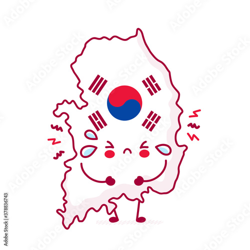 Cute sadfunny South Korea map and flag