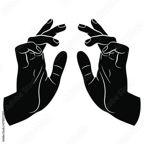 Two beautiful female hands in elegant blessing gesture. Black and white silhouette.