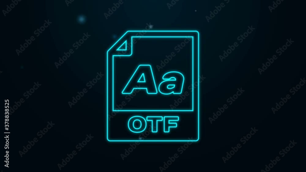 Glowing neon line OTF file document. Download otf button icon isolated on black background. OTF file symbol. 4K Video motion graphic animation. Glowing neon line OTF file document. Download otf button icon isolated on black background. OTF file symbol. 4K Video motion graphic animation.