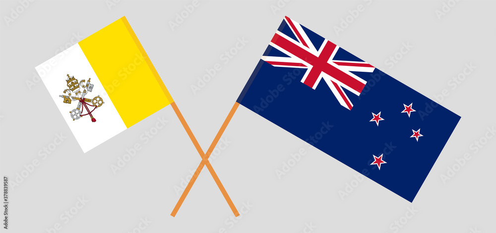 Crossed flags of Vatican and New Zealand
